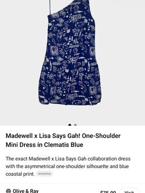 Madewell One-Shoulder Mini Dress in Clematis Blue with White Print
